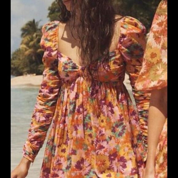Zimmermann Floral Long Sleeve Mini Dress Sz 4 Tropical Flowy Puffy Resortwear - Picture 1 of 12
